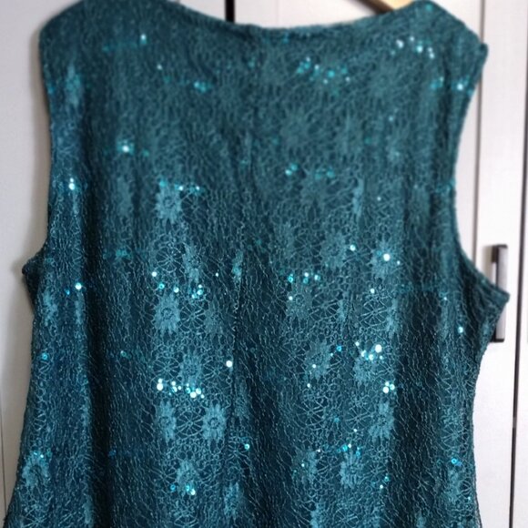 NY Collection Women's Sleeveless Sequined Tank Top – (Emerald/Teal color) XXL - Picture 6 of 9